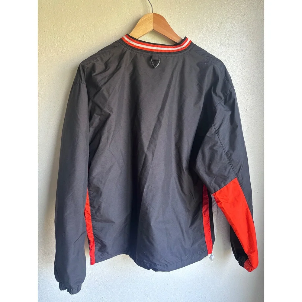 VTG Holloway Mens Small Black Red V-Neck Windbreaker Pullover Side Zip Jacket